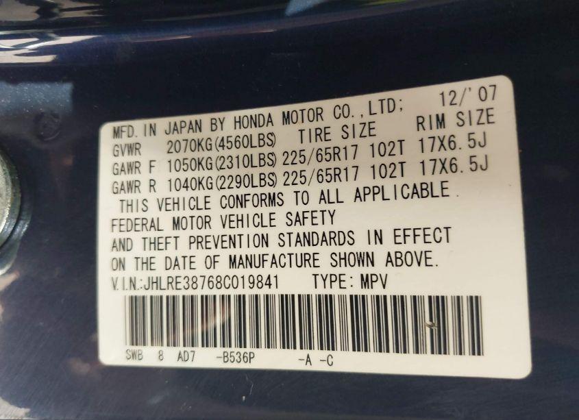 Photo 9 of 2008 Honda Cr-v EX-L (VIN JHLRE38768C019841)