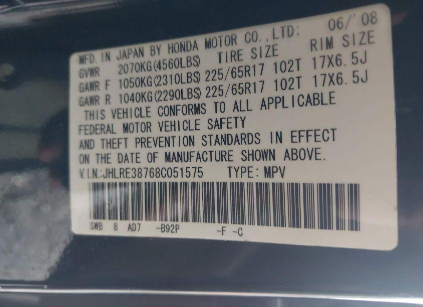 Photo 9 of 2008 Honda Cr-v EX-L (VIN JHLRE38768C051575)