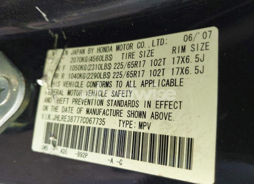 Photo 9 of 2007 Honda Cr-v EX-L (VIN JHLRE38777C067735)