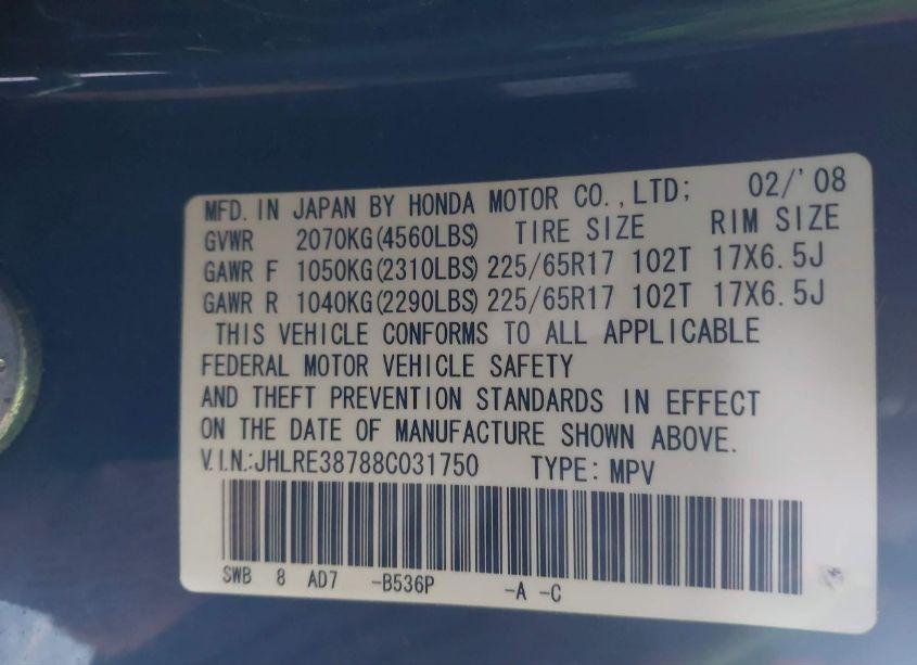 Photo 9 of 2008 Honda Cr-v EX-L (VIN JHLRE38788C031750)