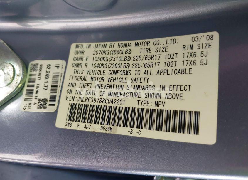 Photo 9 of 2008 Honda Cr-v EX-L (VIN JHLRE38788C042201)