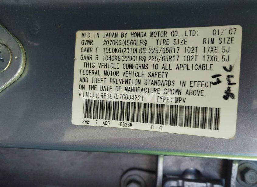 Photo 9 of 2007 Honda Cr-v EX-L (VIN JHLRE38797C034221)