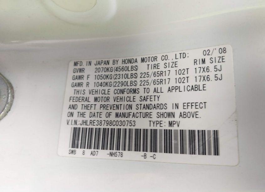 Photo 9 of 2008 Honda Cr-v EX-L (VIN JHLRE38798C030753)