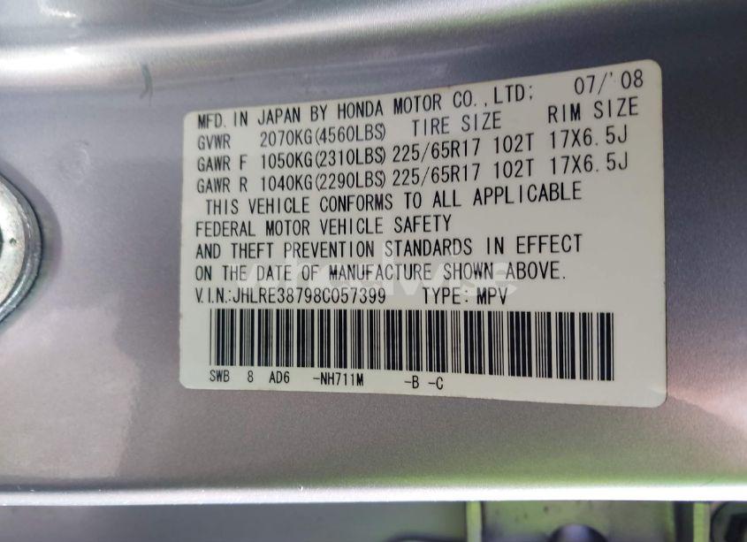 Photo 9 of 2008 Honda Cr-v EX-L (VIN JHLRE38798C057399)