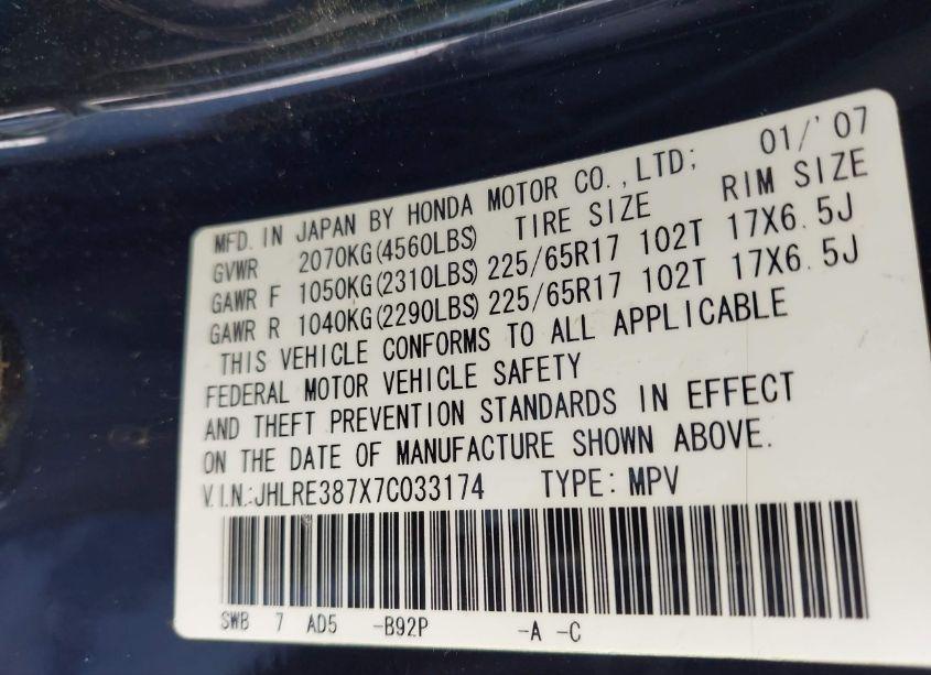 Photo 9 of 2007 Honda Cr-v EX-L (VIN JHLRE387X7C033174)