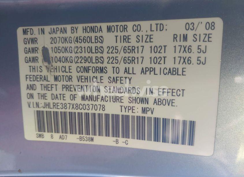 Photo 9 of 2008 Honda Cr-v EX-L (VIN JHLRE387X8C037078)