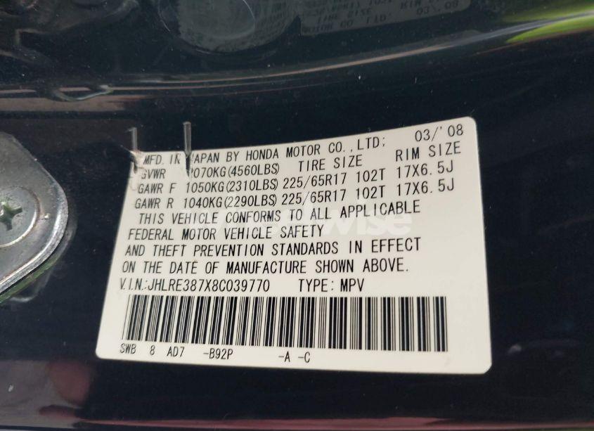 Photo 9 of 2008 Honda Cr-v EX-L (VIN JHLRE387X8C039770)