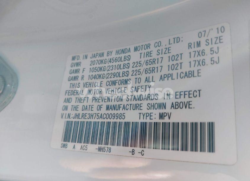 Photo 9 of 2010 Honda Cr-v EX-L (VIN JHLRE3H75AC009985)