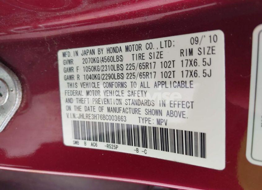 Photo 9 of 2011 Honda Cr-v EX-L (VIN JHLRE3H76BC003663)