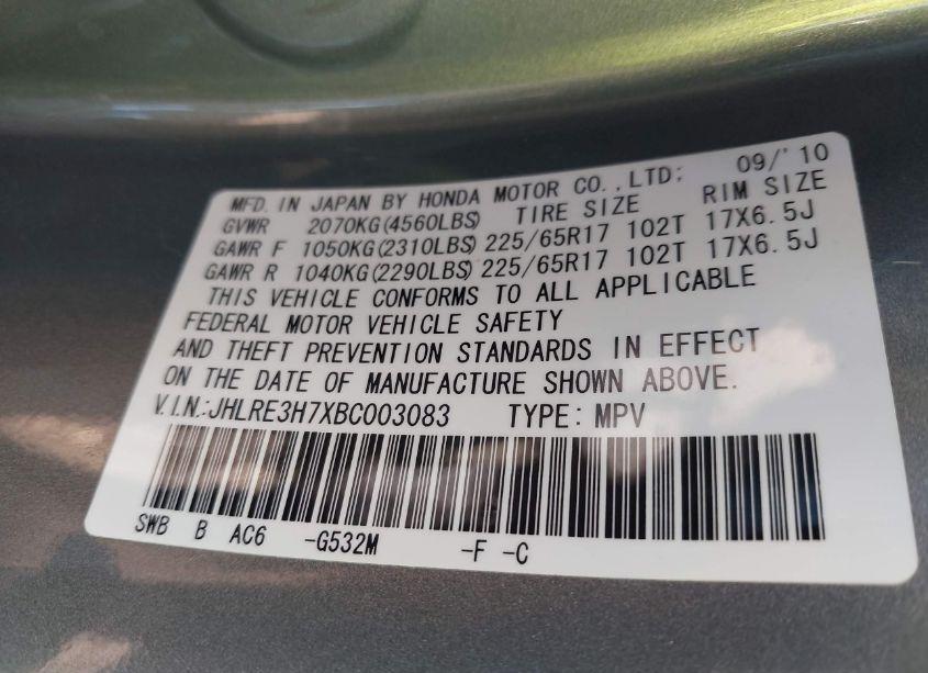 Photo 9 of 2011 Honda Cr-v EX-L (VIN JHLRE3H7XBC003083)