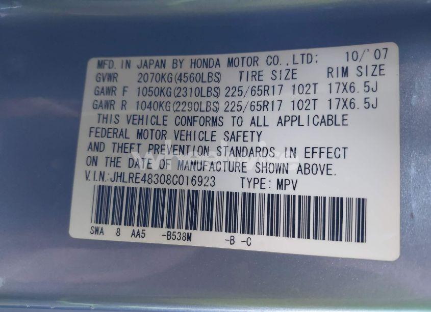 Photo 9 of 2008 Honda Cr-v LX (VIN JHLRE48308C016923)