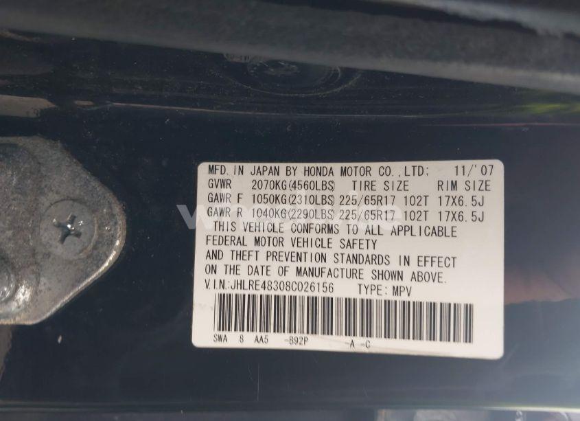 Photo 9 of 2008 Honda Cr-v LX (VIN JHLRE48308C026156)