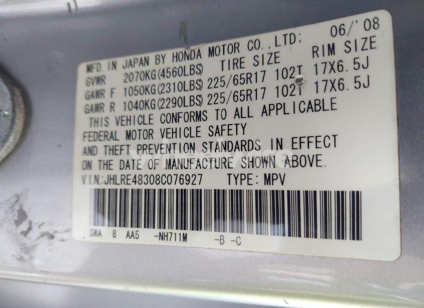 Photo 9 of 2008 Honda Cr-v LX (VIN JHLRE48308C076927)