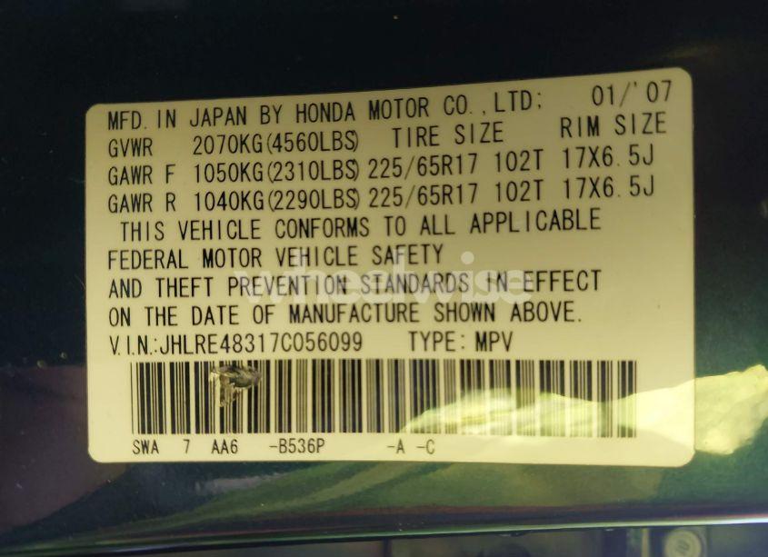 Photo 9 of 2007 Honda Cr-v LX (VIN JHLRE48317C056099)