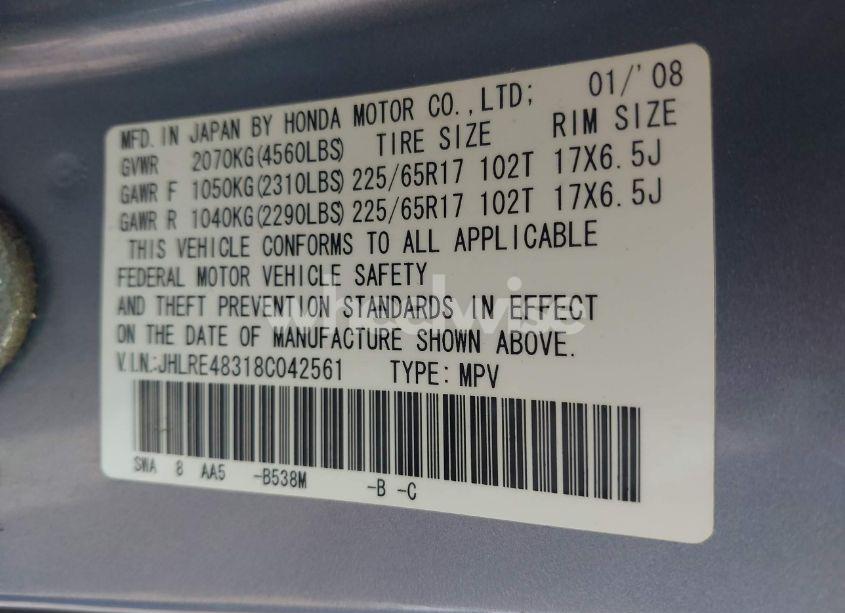 Photo 9 of 2008 Honda Cr-v LX (VIN JHLRE48318C042561)