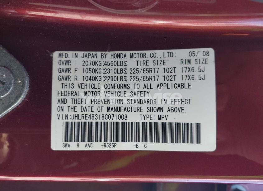 Photo 9 of 2008 Honda Cr-v LX (VIN JHLRE48318C071008)