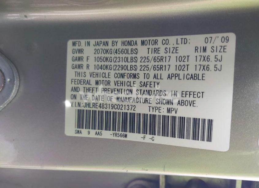 Photo 9 of 2009 Honda Cr-v LX (VIN JHLRE48319C021372)