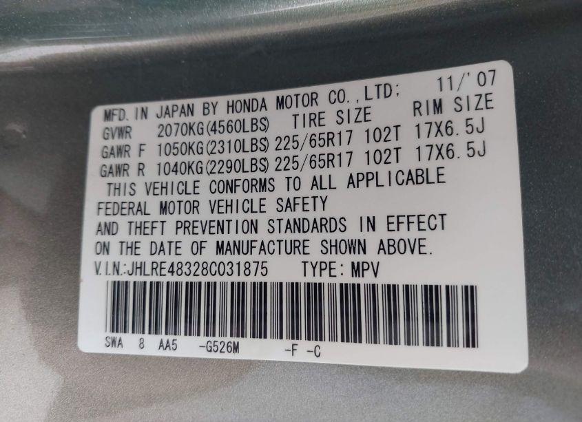 Photo 9 of 2008 Honda Cr-v LX (VIN JHLRE48328C031875)