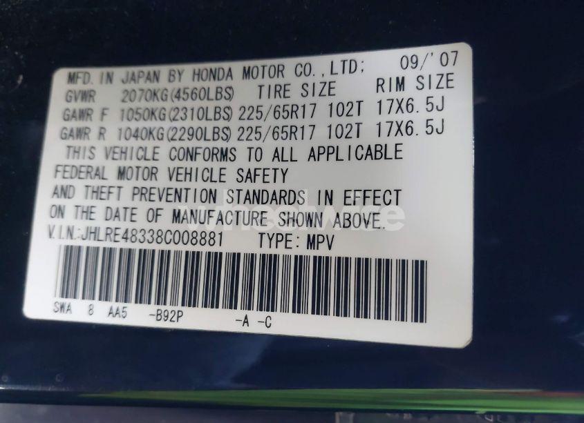Photo 9 of 2008 Honda Cr-v LX (VIN JHLRE48338C008881)