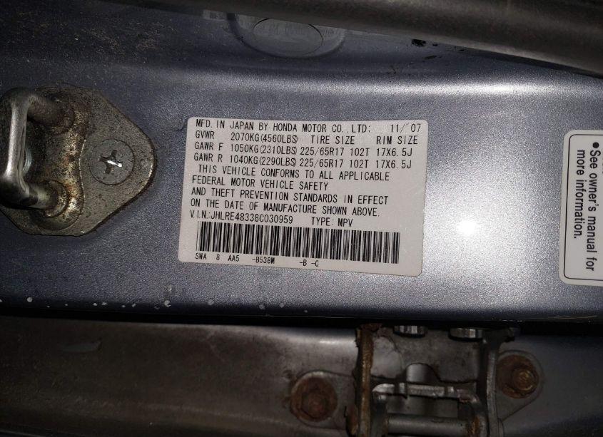 Photo 9 of 2008 Honda Cr-v LX (VIN JHLRE48338C030959)