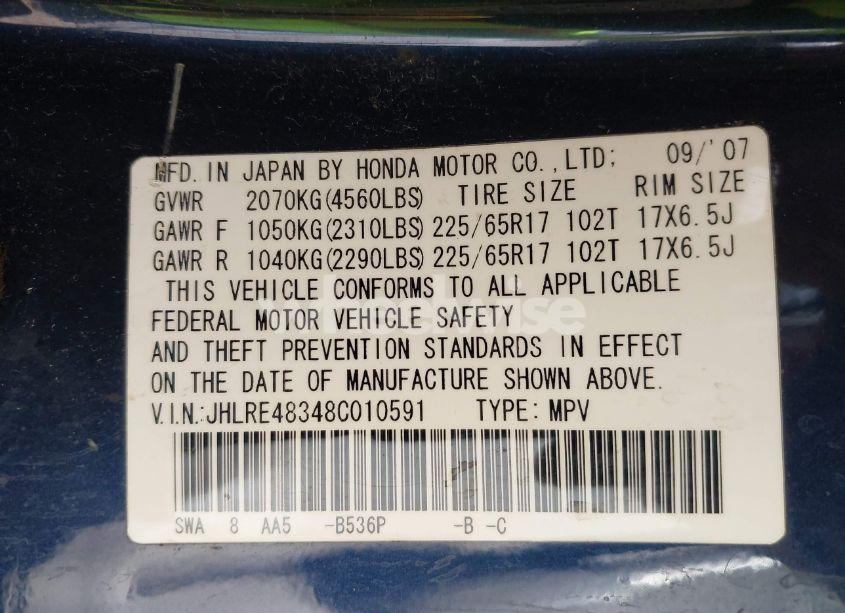 Photo 9 of 2008 Honda Cr-v LX (VIN JHLRE48348C010591)