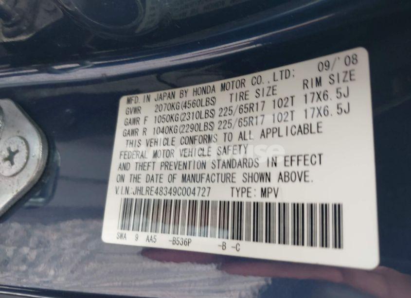 Photo 9 of 2009 Honda Cr-v LX (VIN JHLRE48349C004727)