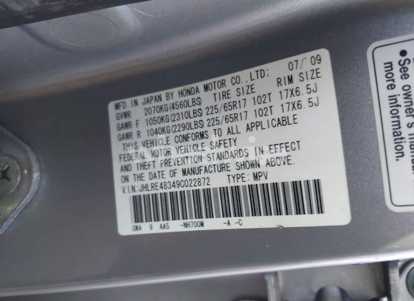 Photo 9 of 2009 Honda Cr-v LX (VIN JHLRE48349C022872)