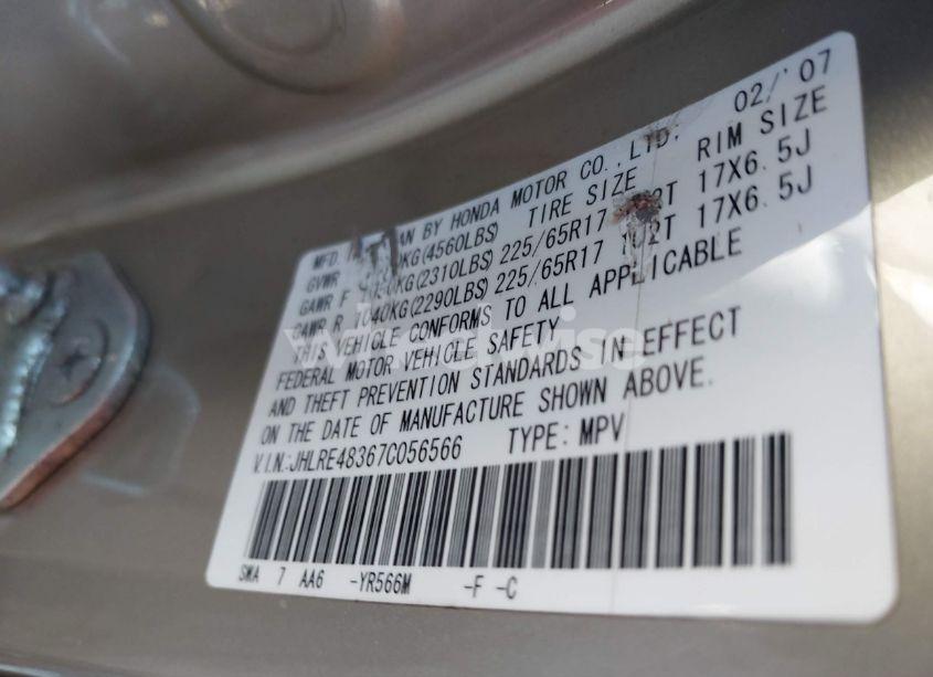 Photo 9 of 2007 Honda Cr-v LX (VIN JHLRE48367C056566)