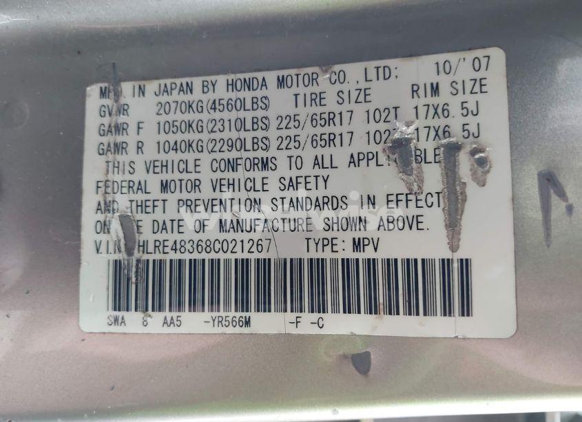 Photo 9 of 2008 Honda Cr-v LX (VIN JHLRE48368C021267)