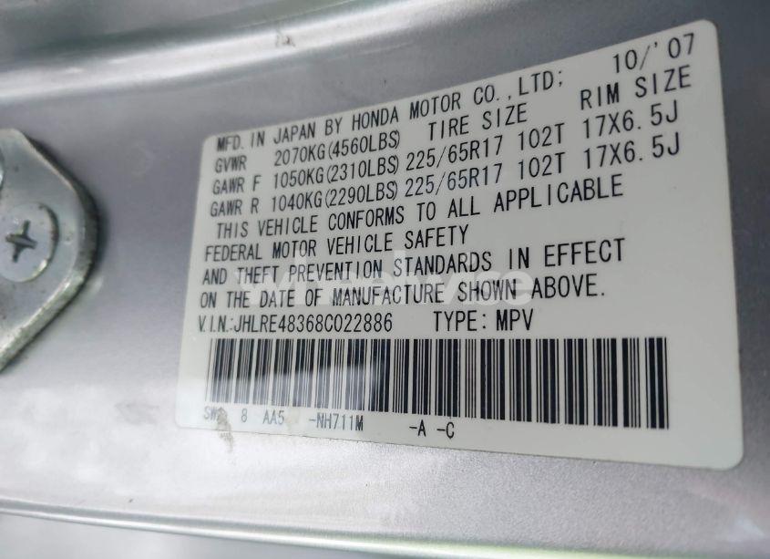 Photo 9 of 2008 Honda Cr-v LX (VIN JHLRE48368C022886)