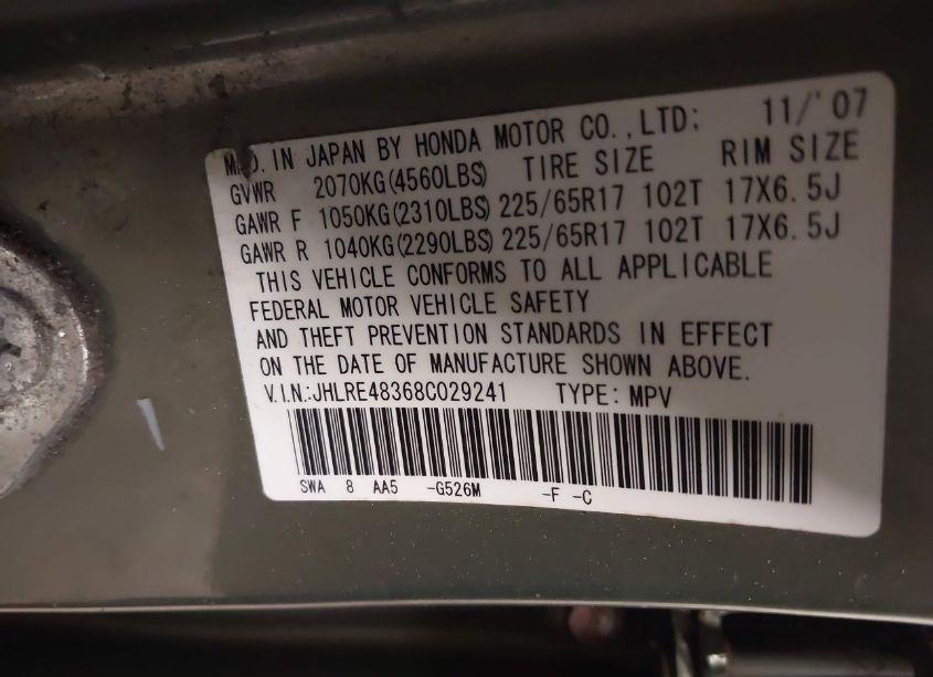 Photo 9 of 2008 Honda Cr-v LX (VIN JHLRE48368C029241)