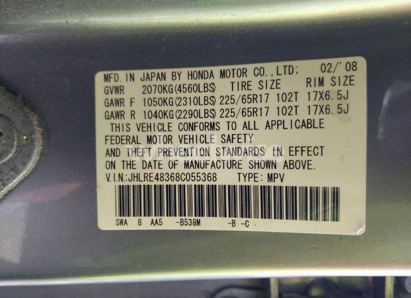Photo 9 of 2008 Honda Cr-v LX (VIN JHLRE48368C055368)