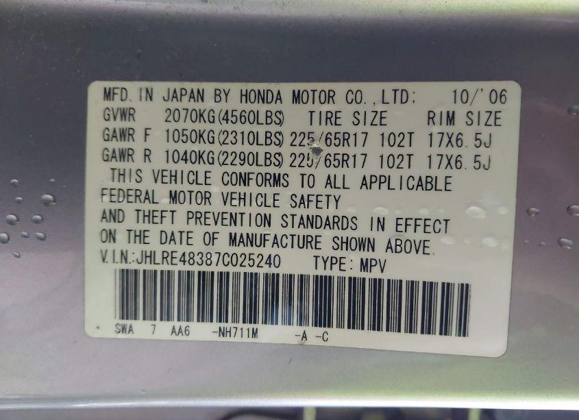 Photo 9 of 2007 Honda Cr-v LX (VIN JHLRE48387C025240)