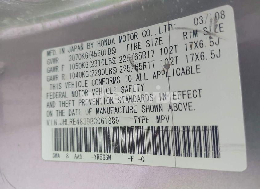 Photo 9 of 2008 Honda Cr-v LX (VIN JHLRE48398C061889)