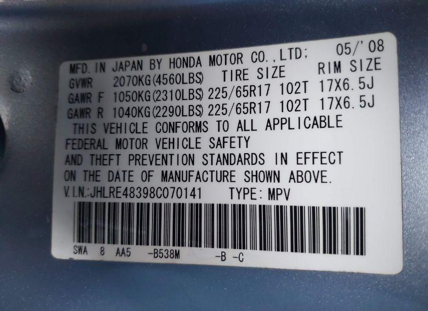 Photo 9 of 2008 Honda Cr-v LX (VIN JHLRE48398C070141)