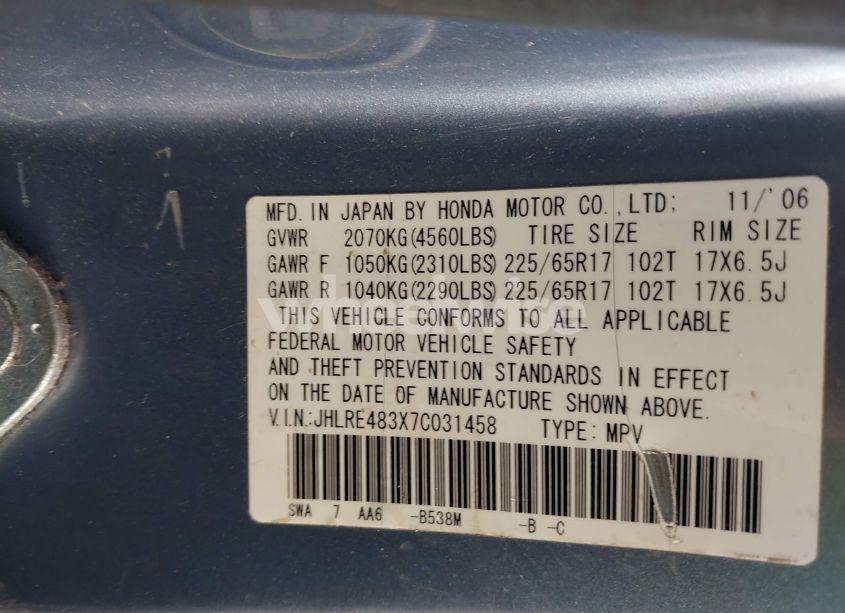 Photo 9 of 2007 Honda Cr-v LX (VIN JHLRE483X7C031458)