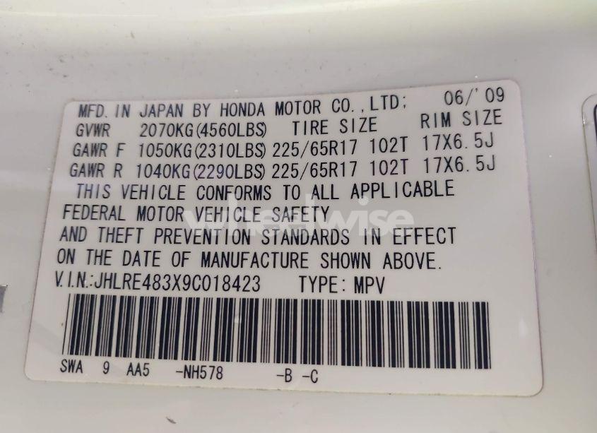 Photo 9 of 2009 Honda Cr-v LX (VIN JHLRE483X9C018423)