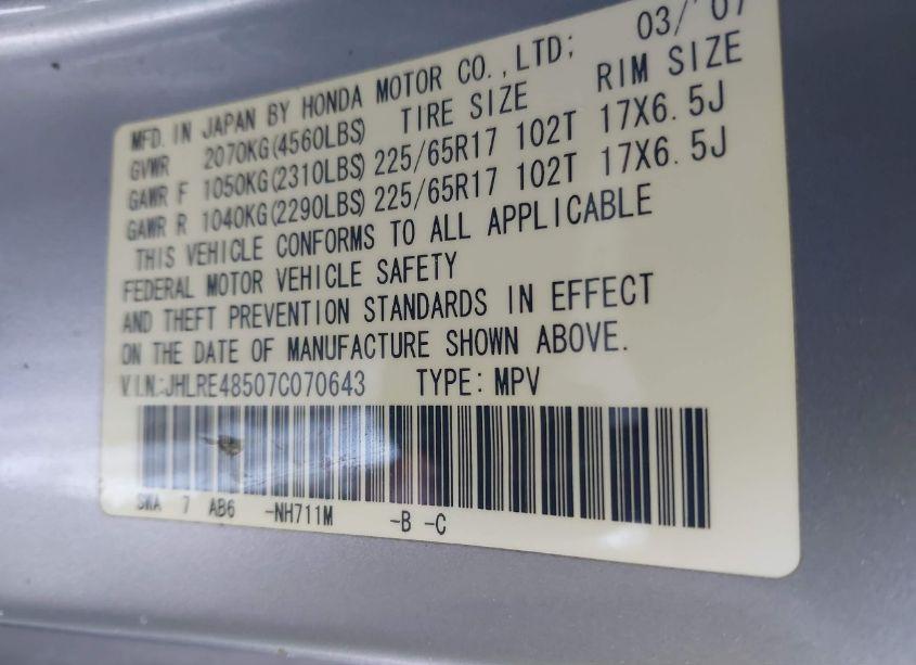 Photo 9 of 2007 Honda Cr-v EX (VIN JHLRE48507C070643)