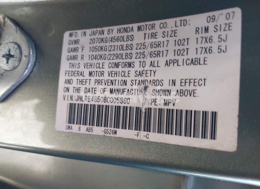 Photo 9 of 2008 Honda Cr-v (VIN JHLRE48508C005860)