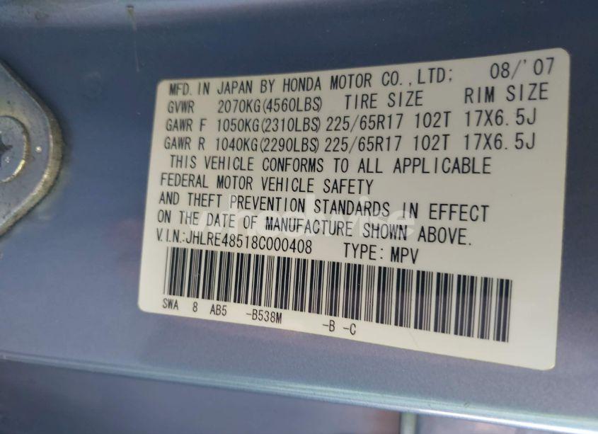 Photo 9 of 2008 Honda Cr-v EX (VIN JHLRE48518C000408)