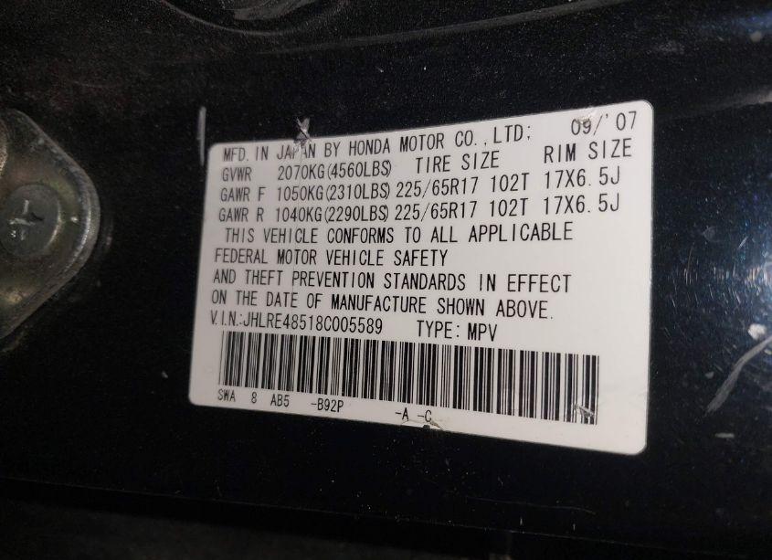 Photo 9 of 2008 Honda Cr-v EX (VIN JHLRE48518C005589)