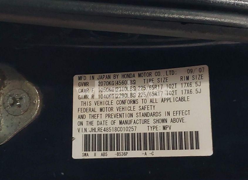 Photo 9 of 2008 Honda Cr-v EX (VIN JHLRE48518C010257)