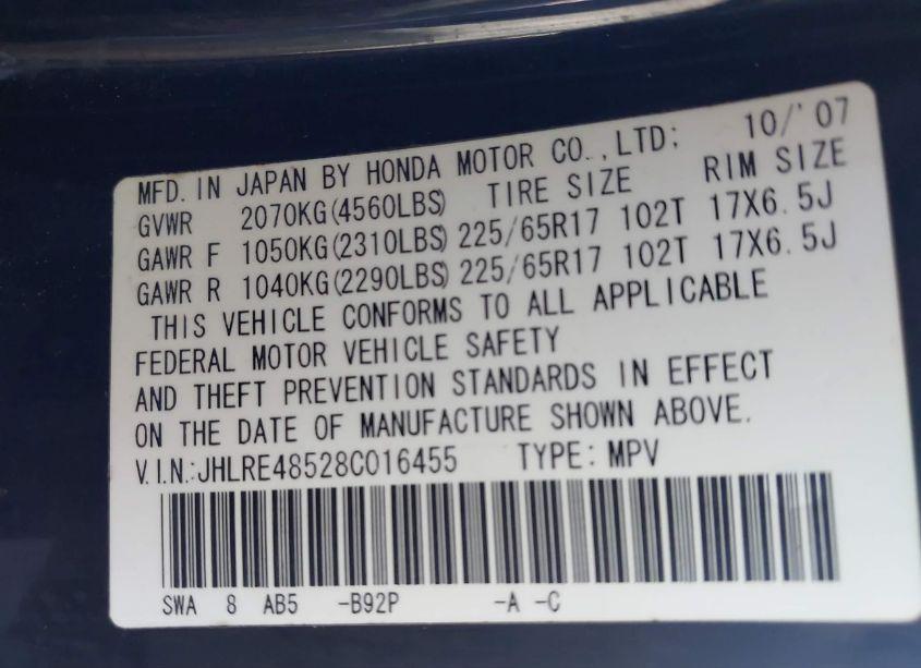 Photo 9 of 2008 Honda Cr-v EX (VIN JHLRE48528C016455)