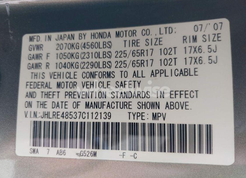 Photo 9 of 2007 Honda Cr-v EX (VIN JHLRE48537C112139)