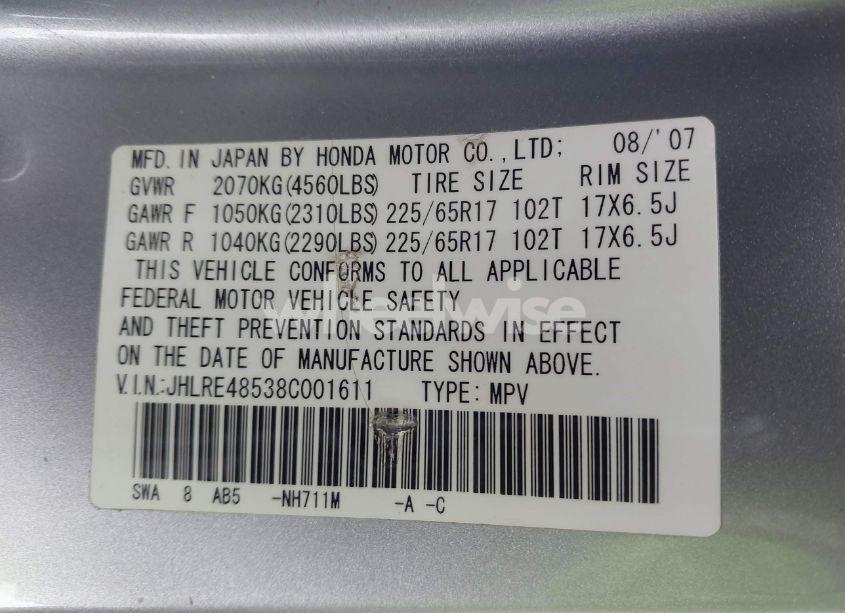 Photo 9 of 2008 Honda Cr-v EX (VIN JHLRE48538C001611)