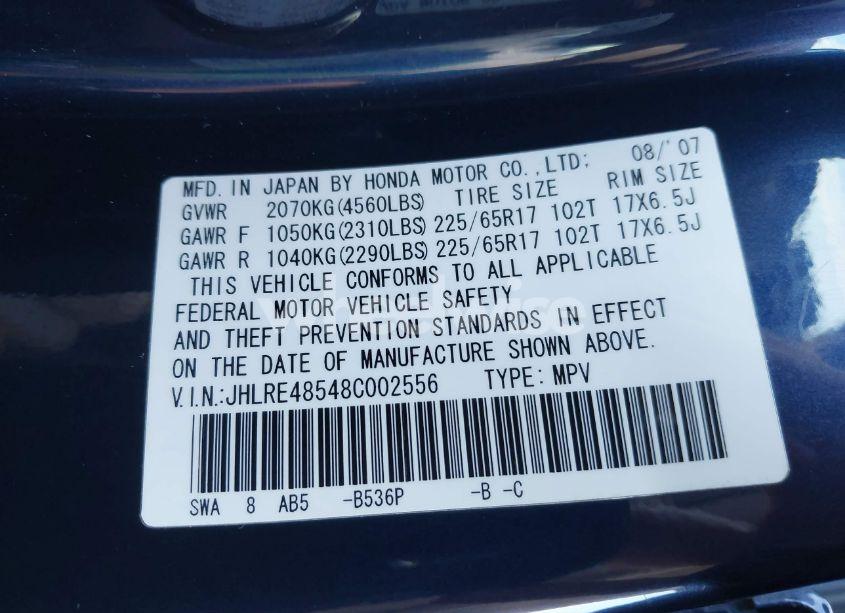 Photo 9 of 2008 Honda Cr-v EX (VIN JHLRE48548C002556)