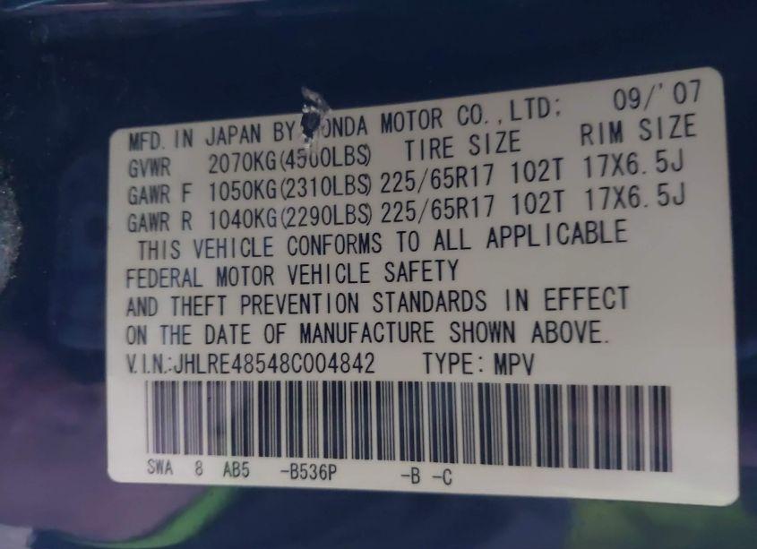 Photo 9 of 2008 Honda Cr-v EX (VIN JHLRE48548C004842)