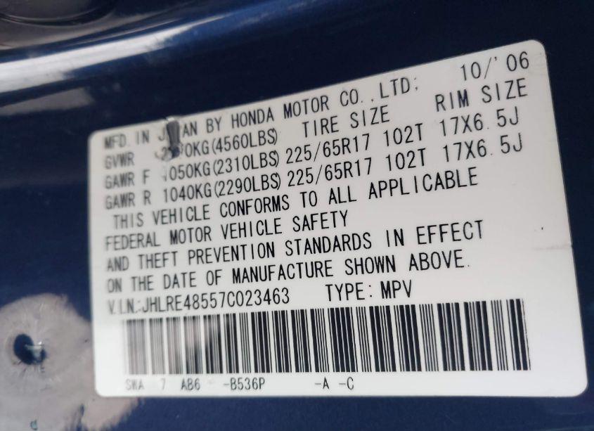 Photo 9 of 2007 Honda Cr-v EX (VIN JHLRE48557C023463)