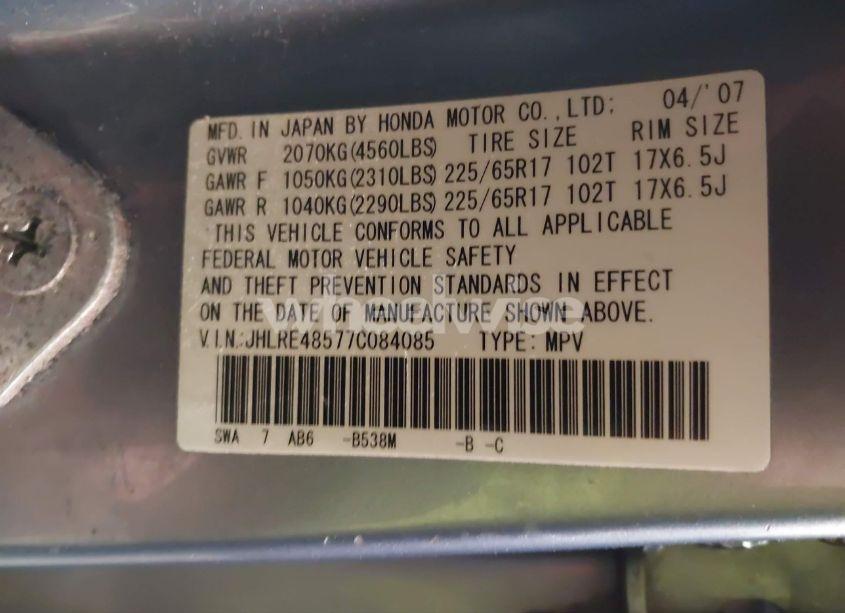 Photo 9 of 2007 Honda Cr-v EX (VIN JHLRE48577C084085)