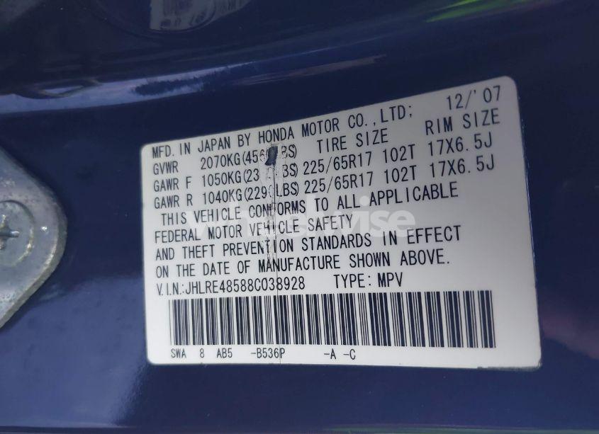 Photo 9 of 2008 Honda Cr-v EX (VIN JHLRE48588C038928)
